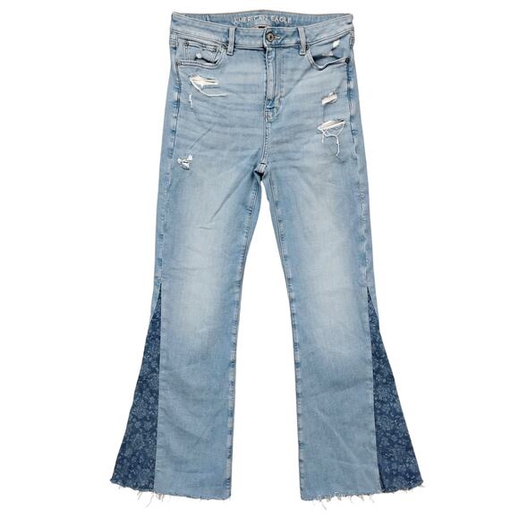 American Eagle Super Rise Flare Jeans Size 6 Light Blue Wash Distressed - Picture 2 of 10
